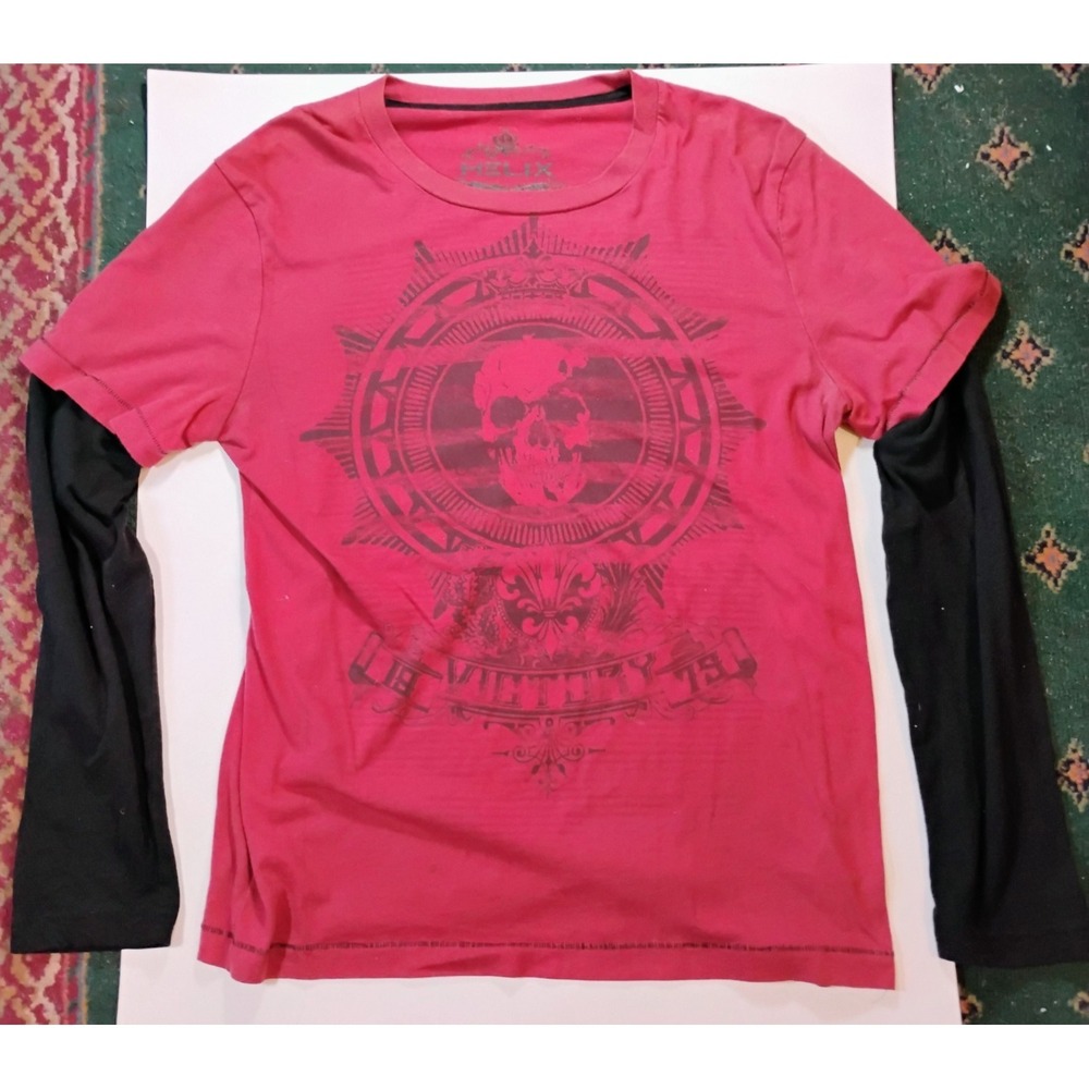 Helix Men's Medium Long Sleeve Red Black Shirt Skull Graphic